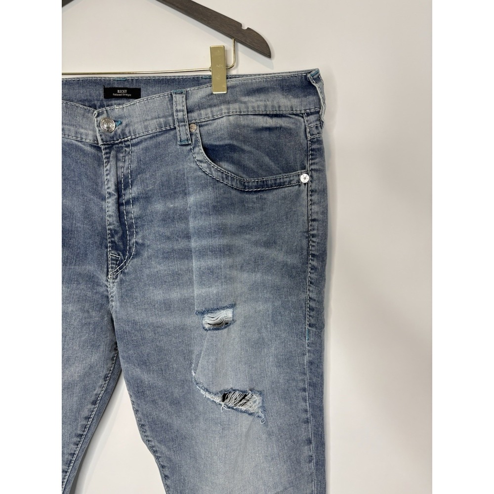 True Religion Ricky Relaxed Straight Mens 46x34 Light Vintage Wash Double Flap - Picture 5 of 14